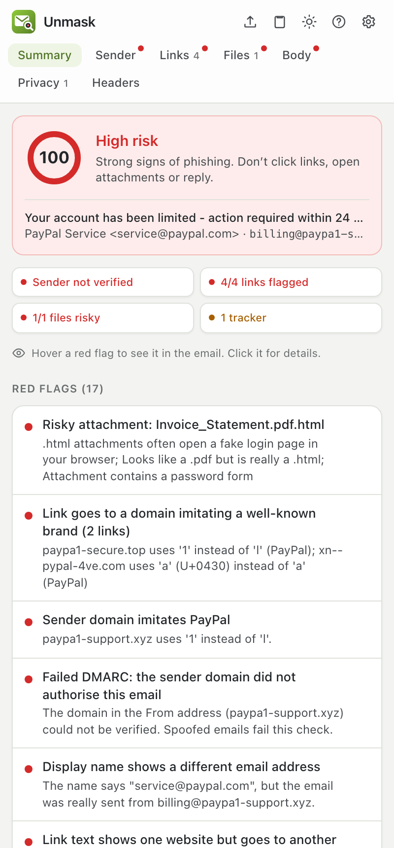 Summary tab