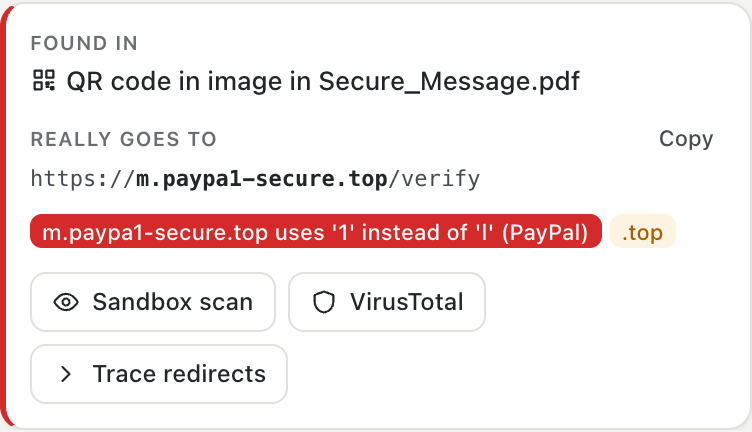 A QR code inside a PDF that leads to a PayPal look-alike