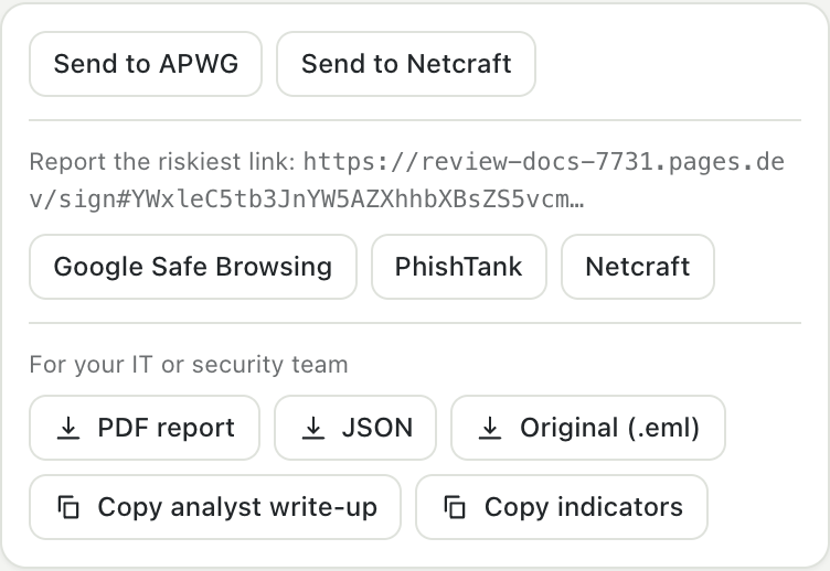 Report or export with Copy analyst write-up and Copy indicators